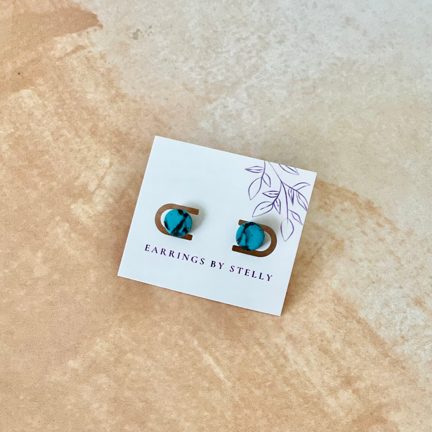 Studs - Turquoise + Black Marble