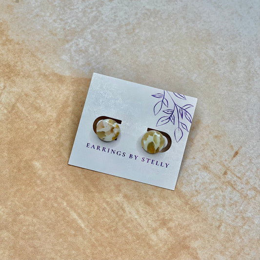 Studs - White + Gold Marble